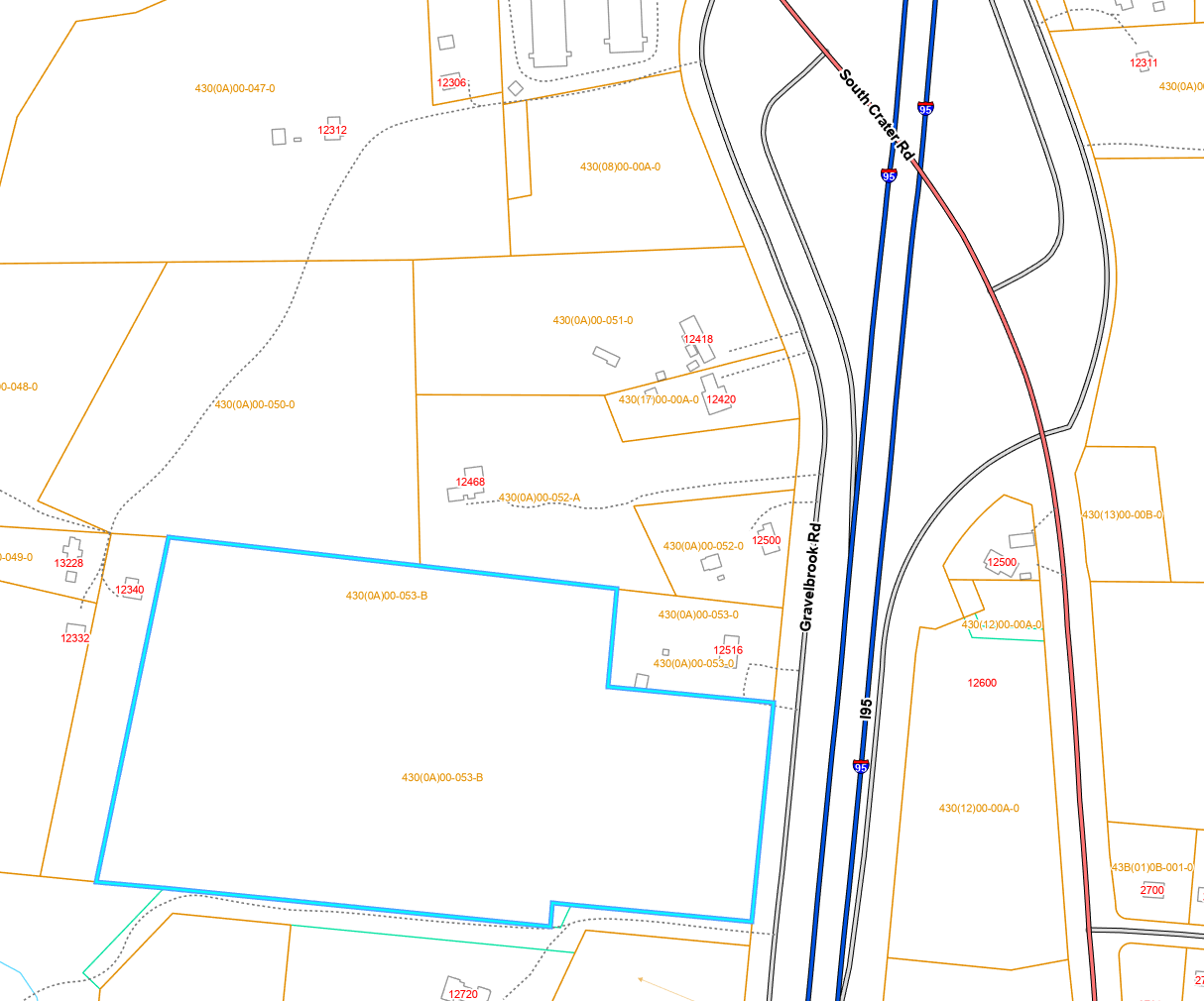Parcel map for 12516 Gravelbrook Road, South Prince George, VA